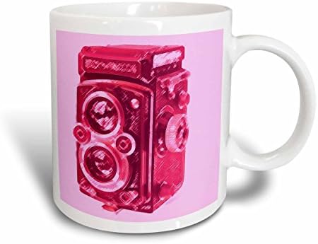 3drose Mug_20779_1 Figura de uma caneca de cerâmica de câmera rosa de lente dupla vintage, 11 onças