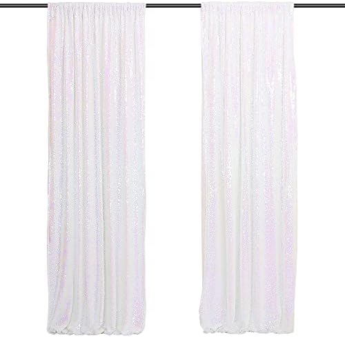 BLXSIF Branco Iridescente Centro de Lantejoulas - Cortinas 2 painéis de 2,5x8ft Glitter Iridescente Branco Iridescente Partido Casamento Casamento Curta do chá de bebê Fundo de fotografia Sparkle