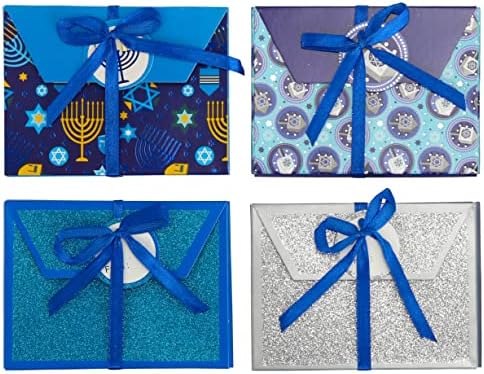 Iconikal Hanukkah Foil e Fita embelezada caixas de cartão -presente, conjunto de 9