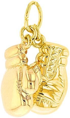 Jewelry America Alta polimento 14k Amarelo Gold 3d Boxing Luvas Charm Sports Pingente Colar
