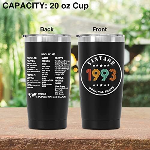 20 oz de copo de copo preto, vintage 1993 Presentes de aniversário de 30º aniversário, presente ideal para homens homens amigos,