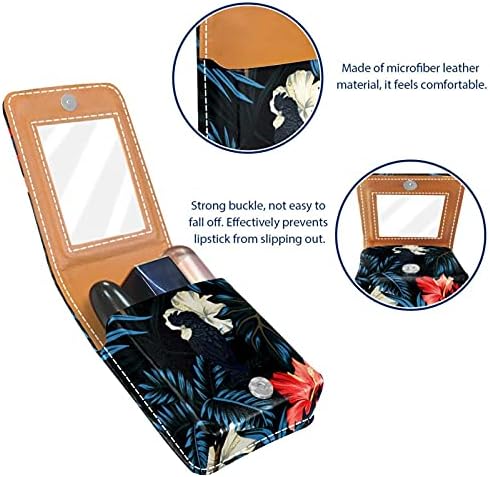 Jungle exótica deixa pequena caixa de batom com espelho para bolsa, suporte de maquiagem cosmética de couro durável, kit de armazenamento