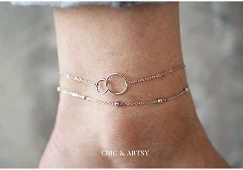 Chic & Artsy 925 Sterling Silver Tornozelo Tornanjelas multicamadas para mulheres Satélite, estrela, cruz, círculo,