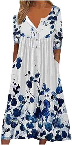 Vestido maxi para mulheres de verão de manga curta up vestido comprido vestido moderno estampa floral casual solar vestido de verão com bolsos
