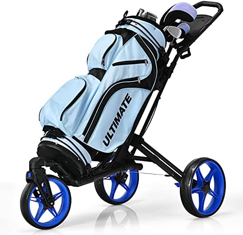 3 rodas carrinho profissional de golfe, carrinho de golfe dobrável com roda dianteira universal e alça ajustável, placar incluído,