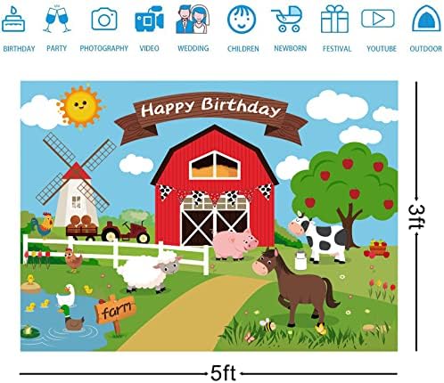 5x3ft Fazenda Fazenda Fazenda Festa de Aniversário Supplias de fazenda Decorações de festas de animais O fornecimento