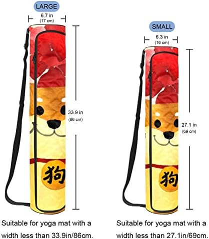 Saco de tapete de ioga com alça de ombro ajustável Saco de transporte de ioga de ioga para mulheres chinesas shiba inu, 6,7x33.9in/17x86