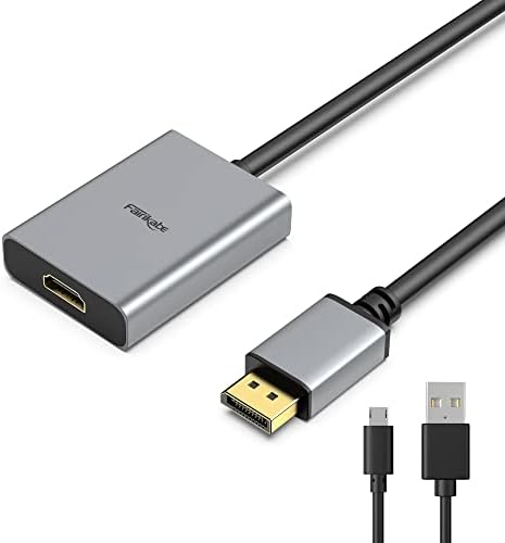 Fairikabe HDMI para exibir o adaptador 8K, 4K 120Hz HDMI Feminino para DP Cabo de conversor masculino, HDMI unidirecional para exibir
