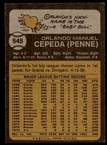 1973 Topps 545 Orlando Cepeda Oakland Athletics Ex/MT+ Athletics