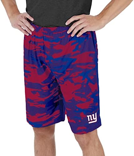 Shorts leves masculinos da Zubaz NFL com linhas de camuflagem e logotipo da equipe