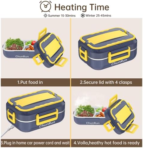 Aquecedor de alimentos elétricos de lancheira 3 em 1 para carro e casa-60W aquece flexível 24/12/110 volts. 1,5 litro, 3 compartimentos,