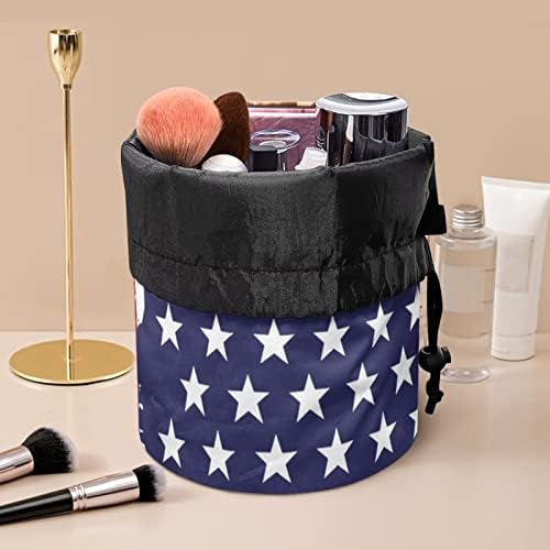 GOMYBLOMY American Flag Balde Balde Organizador de cosméticos à prova d'água dobrável, 3 bolsos de malha e 3 bolsos elásticos,