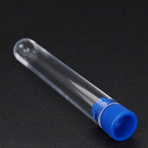 OTHMRO 100pcs Tubos de teste de plástico transparente com tampas azuis, mini -teste de 12 mmx75mm com tampas, para miçangas