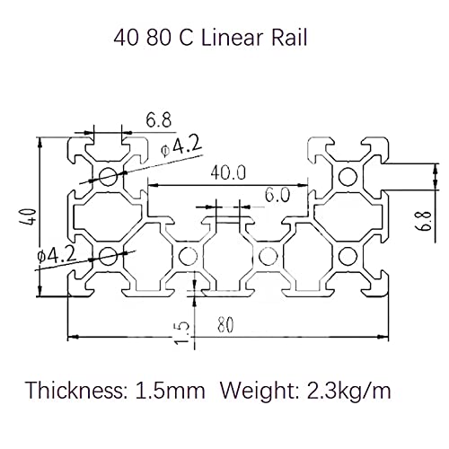 Mssoomm C Channel U Tipo 4080 Rail linear L: 66,14 polegadas / 1680mm Perfil de extrusão de alumínio Europeu Padrão Anodizedsleek