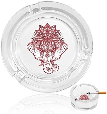 Boho Elephant com lotus de vidro cinzeiro para cigarros redondo bandeja de cinzas portátil portátil capa para externo interno