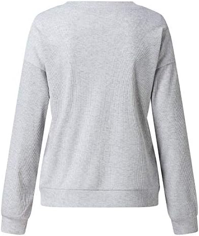 Camisas de manga comprida para mulheres malha suéter leve Casual Crewneck Retim com nervuras de tamanho grande