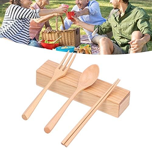 Cyrank 4pcs Conjunto de talheres de madeira, colher de pauzinhos de pauzinhos de mesa de mesa de talheres de madeira japonesa para comer utensílios de viagem portáteis resistentes reutilizáveis ​​para hotel em casa