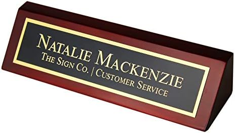 Placa de nome de escritório personalizada para mesa - Placa de nome de negócios gravados em Rosewood - Inclui gravação