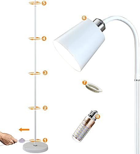 Lâmpada de piso de meaterli, lâmpada de piso industrial com lâmpada LED de 12W em 3 cores, lâmpada alta de 360 ​​° de rotação,