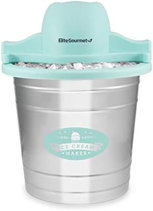 Elite Gourmet EIM-308L, 4 qt. Caminheira motorizada elétrica Gelo e sal -gema, 4qt. Cadeia congelante, sorvete cremoso, gelato, iogurte