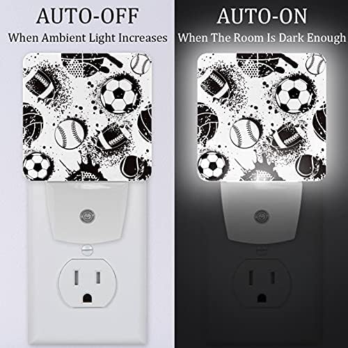 2 Pacote quente branco Led Nightlight Baseball Basketball Basketball Padrão com sensor de sensor do anoitecer Ideal para o berçário