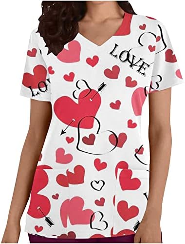Uniformes de enfermagem de férias para mulheres Blusa de blusa graficada de coração respirável Bolsa de manga curta camiseta de gola