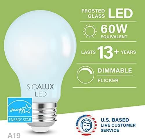 Lâmpada LED de LED de LED de 60 watts Dimmable, Sigalux Energy Star Certified Daylight 5000K LED FILURE