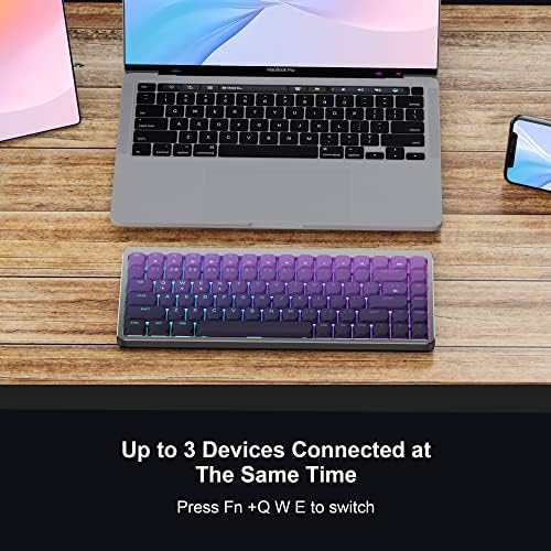 Costom L75 Teclado mecânico de baixo perfil, teclado sem fio de 75%, Bluetooth/2,4 GHz/TR-moda com fio 84 teclado RGB Teclado com estrutura de alumínio durável compatível com MAC Windows Ovemu Red Switch-Purple