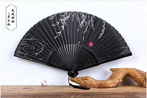 Fãs dobráveis ​​da mão, Chinease Hand Hand segurado Silk dobring Fan com moldura de bambu, White Willow Leave