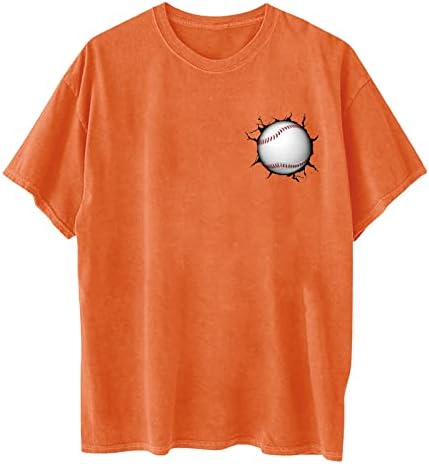 Cor de cor sólida de cor sólida feminina camisetas grandes de beisebol impresso no pescoço traseiro do pescoço médio de manga de manga casual top