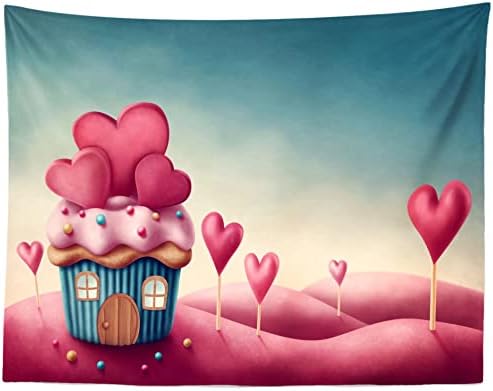 Loccor 5x3ft Fantasy Tapestry Casta -pano de fundo Cupcakes Coração de parede pendurado Candyland Wall Coverando para crianças