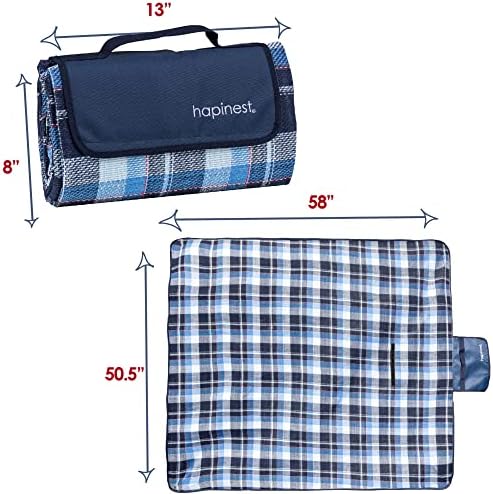 Hapinest 34l Cesto de piquenique e cobertor grande para 2-6, azul Heather Navy | Cesta dobrável isolada com cobertor