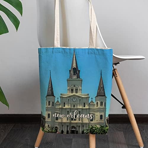 New Orleans Canvas Tote Bag Cityscape Fold Shop Bag Tote enorme para mulheres meninas acampando amante de viagens