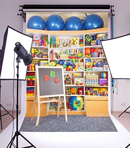 Afoto 4x6ft Children Shop Toy Plataforma de bordas de volta para a escola Photobooth Preschool Kids Blocks do primeiro dia Blocks Play Game Balls Photograph