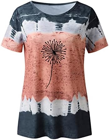 Tops de verão feminino bloco de cor de cor de cor de cor de cor de coragem de luva curta do pescoço redondo camisetas florais