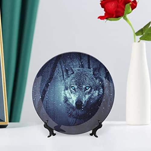 Placa decorativa de lobos da neve do Ártico com stand Plate Custom China Home Plate for Home Living Room Kitchen