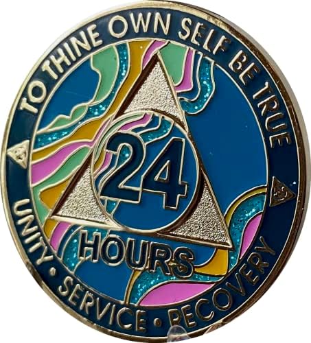 24 horas aa medalhão elegante mármore tahiti azul rosa e aqua glitter dourado chip sobriedade