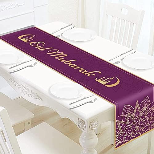 Eid Mubarak Table Runner Decorações - 71x13,8 polegadas Poliéster Ramadã Kareem Table Runner para Al -Adha Iftar Mesquita Islâmica