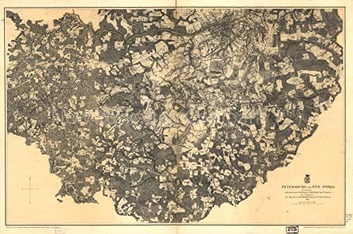 Fotografias infinitas 1867 Mapa | Petersburgo e cinco garfos. 1864-1865 | Guerra Civil | Five Forks Dinwiddie County |