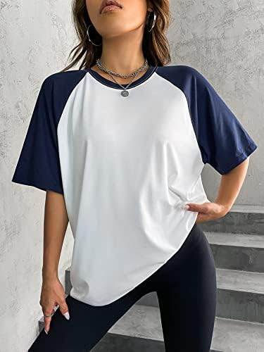 Verdusa feminina de manga curta casual colorblock de grande tamanho, camiseta de camiseta redonda de camiseta