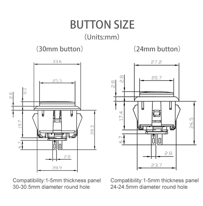 Qanba gravidade ks eixos mecânicos silencioso botão de 30 mm de 24 mm de 24 mm