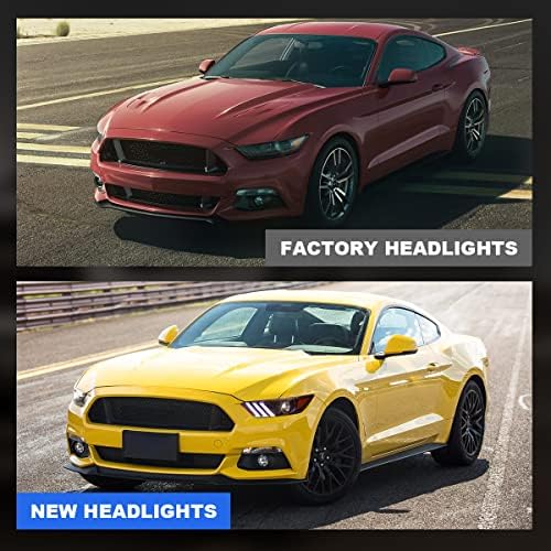 Assembléia dos faróis do projetor Offroad Nixon para 2015-2017 Ford Mustang Coupe & Convertible/-2020 FORD SHELBY GT350, faróis de feixe baixo alto com DRL LED, Amber Safety Reflector, esquerda + lados direito