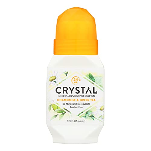 Desodorante mineral de essência de cristal, camomila roll-on e chá verde, 2,25 fl oz