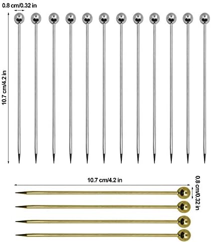 16 palhetas de coquetel de embalagem, picaretas de coquetel de aço inoxidável Yucool com 12 prata e 4gold-4,2 polegadas de comprimento