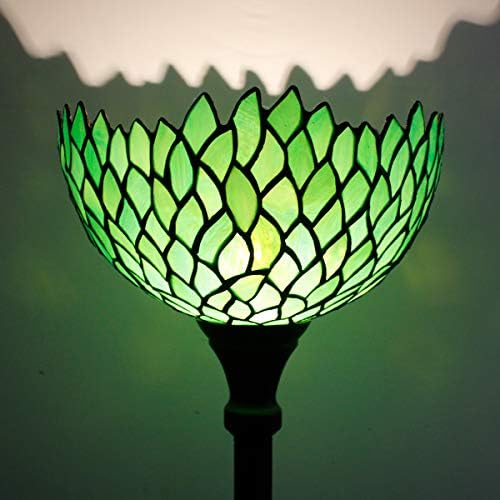 WerFactory Tiffany Floor Lamp Green Wisteria de vitral de vitrais Luz de vidro 12x12x66 polegadas Torchiere de canto em pé Torch Decoração Decoração da sala de estar da sala de estar em casa S523 Series