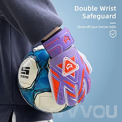 Luvas do goleiro da WVVOU para jovens de crianças, luvas de futebol com proteção dupla, luvas de futebol anti-deslizamento, super