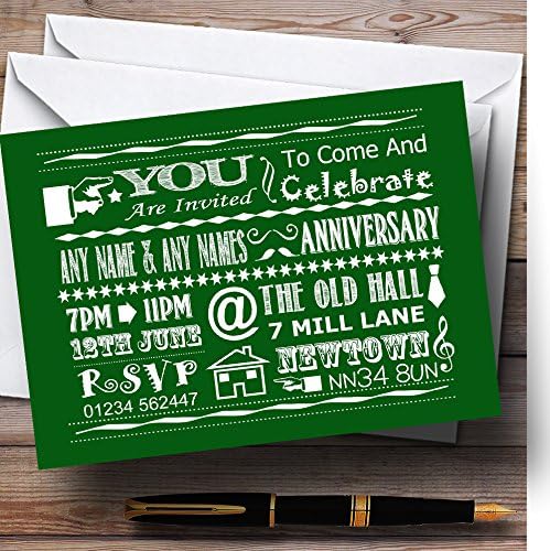 O card zoo legal vintage divertido giz tykography Green Personalized Anniversary Party Invita.