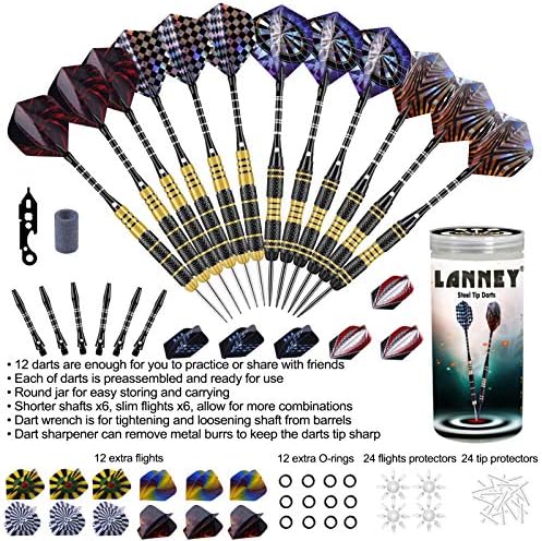 Lanney Darts Metal Tip Conjunto, 24 gramas e 20 gramas de pontas de metal com pontas de aço profissional com eixos de alumínio,