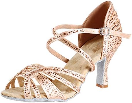 Sapatos de dança de salão de baile latino para mulheres com hipósseu com strass Modern Tango Salsa Party Sapates de 7,5 cm, modelo Cy356, rosa, 9,5 B US