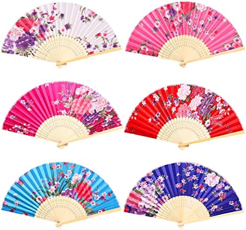 Extpro 6pcs Fã de mão dobrável Fan Chinês Fabrador Floral Handheld Fan com padrões de flores para decoração de festa de dança